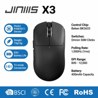 Souris de jeu sans fil JINMS X3 PAW3311 12000 DPI, tri-mode, interrupteur Omron, LED, rechargeable, optique, pour configuration PC FPS Esports
