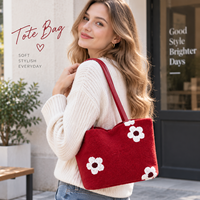 Sac à bandoulière duveteux pour femmes, sac à main léger d'hiver, sac à main tendance, fourre-tout à fleurs pour les voyages quotidiens et le shopping