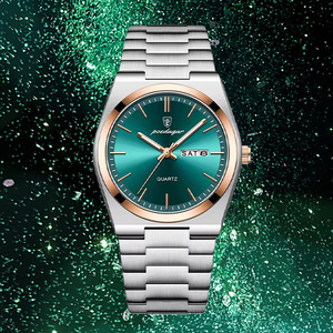 ساعة يد كوارتز فاخرة للرجال من POEDAGAR 930 بحزام من الجلد والفولاذ المقاوم للصدأ مع تقويم - Product Image 6