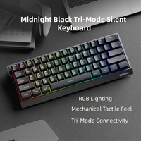 Nouveau clavier 61 touches durable et compact, tri-mode, filaire USB-C 5.0, rétroéclairage RGB, sensation mécanique, silencieux, N-Key Rollover, ergonomique et réglable