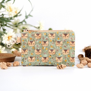 New Design Natural Classic Flowers Cork Paper <b>Small</b> Coin Wallet Biodegradable Durable Vintage Geometric Pattern Clutch Zipper - Product Image 6