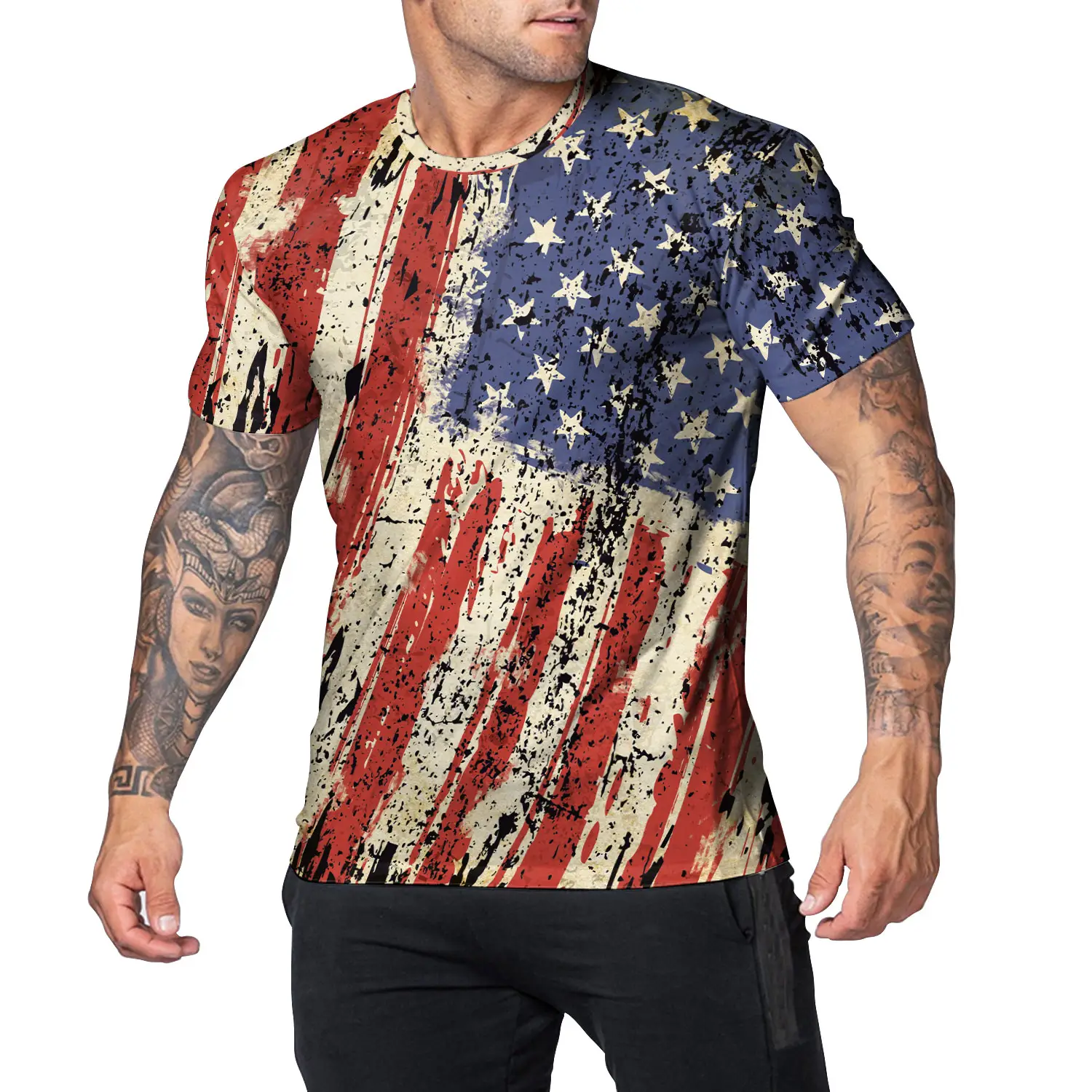 Nadanbao Groothandel Fabriek Prijs Hoge Kwaliteit Polyester T Shirt Onafhankelijkheid Dag Usa Vlag Oversized T-Shirt Zwart Heren T-Shirt