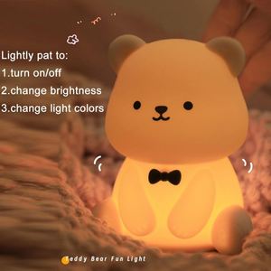 ไฟกลางคืนรูปหมีเท็ดดี้ LED RGB ชาร์จได้ แบตเตอรี่ 1200mAh น่ารัก ปรับความสว่างได้ ควบคุมด้วยการแตะ ตกแต่งบ้าน ของขวัญสุดสร้างสรรค์ ทำจากซิลิโคน - Product Image 4