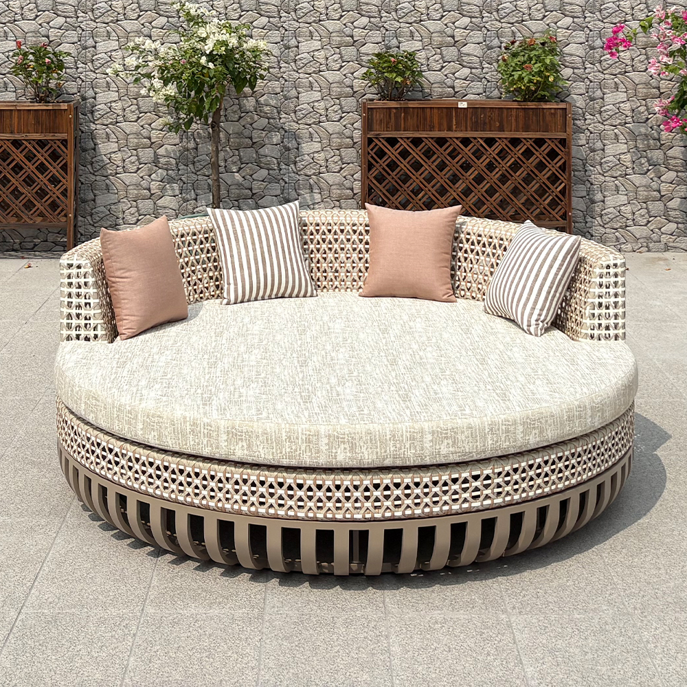 Luxury Round Outdoor Rattan Garden Sofa with Aluminum Frame for Hotel Resort Villa Garden Terrace Outdoor Furniture Sets