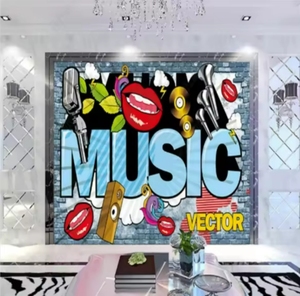 Cool <span class=keywords><strong>Street</strong></span> Graffiti Mural Música Alfabeto inglés Papeles <span class=keywords><strong>de</strong></span> pared Bar Decoración industrial Papel tapiz KTV Fondo Mural - Product Image 3