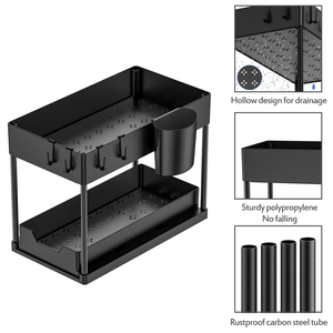Multi Purpose <b>Kitchen</b> 2 Tier Organizer Pull Out Sliding Drawers Under Sink Cabinet Shelf Spice Bathroom <b>Storage</b> Rack - Product Image 2