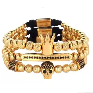 Top sellers 2020 for most popular gold plated jewelry luxury men bracelets crown bead bracelet for gifts