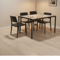 Table de salle à manger de style tropical d'Asie du Sud-Est, stable, pour hôtel et restaurant, avec structure en acier inoxydable et plateau en carreaux de céramique