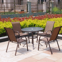Ensemble de meubles de jardin, TABLE en verre ronde et 4 chaises pliantes, livraison gratuite