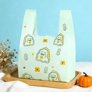 Sacs en plastique HDPE durables à soufflets latéraux, type T-shirt, avec poignée, pour courses, snacks, fruits <span class=keywords><strong>et</strong></span> plats à emporter, emballage robuste refermable - Product Image 1