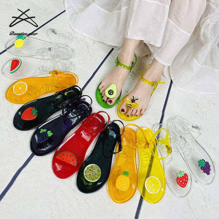 2022 Fashion Summer Women Sandal Clear Transparent Thong Shoes Slip-On  Jelly Shoes Ladies Flat Fruit Beach Sandals