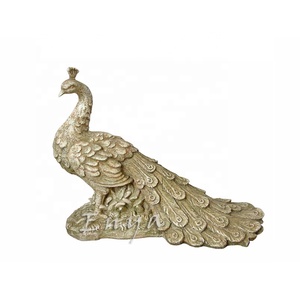 Statua di Pavone Antica in Ghisa Arrugginita, Figurina Animale Realistica L-42cm, Decorazione da Giardino, Artigianato in Metallo - Product Image 1