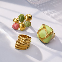 Anillo Ancho de Acero Inoxidable Esmaltado para Mujer, Estilo Bohemio, con Patrón Geométrico Colorido, Joyería de Moda, Regalo para Ella, Uso Diario