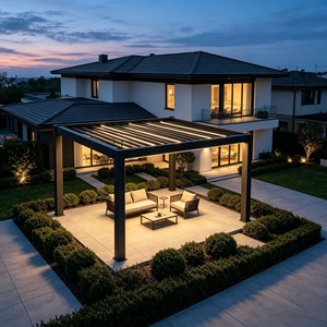 Pergola motorisée robuste en alliage d'aluminium pour extérieur avec gouttière de drainage dissimulée, éclairage LED intégré et protection intégrale contre la pluie - Product Image 2
