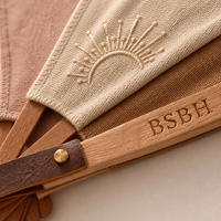 Kipas Lipat Kayu Kanvas Linen dengan Logo Custom BSBH, Hadiah Bridal Shower, Kipas Tangan Bersulam untuk Liburan di Resort Pantai