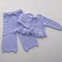Ensemble d'été pour fillette : Pull en maille à motif quadrillé avec lien au dos et pantalon ample – Tenue de plage en tricot pour tout-petits