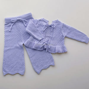Ensemble d'été <span class=keywords><strong>pour</strong></span> fillette : Pull en maille à motif quadrillé avec lien au dos et <span class=keywords><strong>pantalon</strong></span> ample – Tenue de plage en tricot <span class=keywords><strong>pour</strong></span> tout-petits - Product Image 6