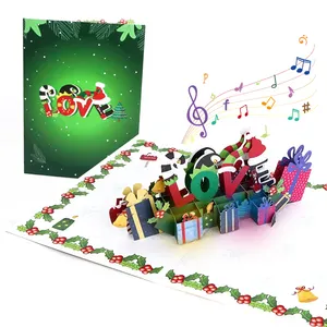 Winpsheng 사용자 정의 럭셔리 led 빛 디자인 3d 팝업 사운드 크리스마스 인사말 카드 음악