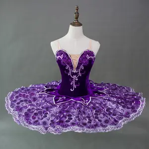 Tutú de Ballet púrpura personalizado para niñas, ropa de actuación de competición de terciopelo de alta calidad, disfraces de baile, gran oferta