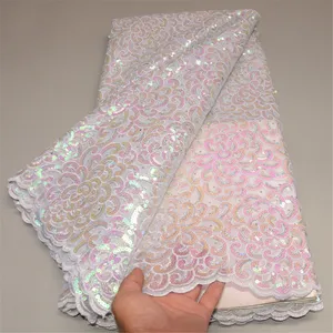 French wedding dress fabric bead tube sequin embroidered bride double organza 5 yards hot selling good price