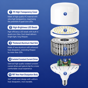 Corn LED Light <b>Bulb</b> E27 Base 6000K Daylight Plastic Body 85lm/w CRI80 3200 Lumens Warehouse Use - Product Image 5
