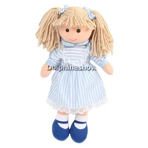 Safety quality cheap plush soft girl doll with sweater fashion new blue soft rag doll handmade