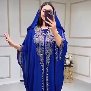 N062 Nuovo Abito Lungo Musulmano con Perline Applicate, Stile Europeo e Americano, Burqa Africano Taglia Grande con Cappuccio per Donne, Burka Musulmana in Chiffon - Product Image 1