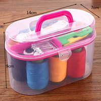 Kit de couture portable, durable et coloré, mini, en plastique et métal, carré, pour couture à la main, tricot, tissage, bricolage, boîte cadeau incluant ciseaux et fil
