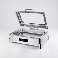 KUNTAI Elektrischer Silberner Rechteckiger 9L Buffet-Wärmer mit Manueller Temperaturregelung und Sichtbarem Hydraulischem Klappdeckel