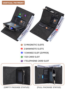 Portefeuille court de luxe Baellerry pour homme, fin, à trois volets, avec fermeture éclair, porte-monnaie en cuir PU, porte-cartes avec fonction RFID Billie - Product Image 4