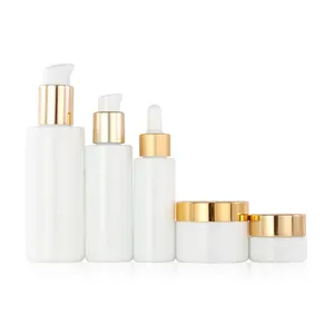 Opal white glass spray bottle and jar skincare cream sets of bottles and jars for cosmetic packaging jar skincare bottles