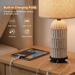 Juego de 2 Lámparas de Mesa de Noche de 22.5 Pulgadas, Lámpara de Mesa Estilo Rústico con Puertos de Carga USB A+C, Lámpara de Noche <span class=keywords><strong>Vintage</strong></span> para Dormitorios - Product Image 4