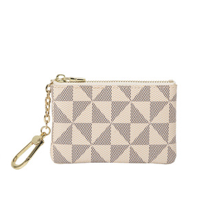Portefeuille personnalisé à fermeture éclair en cuir PU à carreaux marron Porte-monnaie de petite marque de créateur avec porte-clés Porte-cartes de crédit - Product Image 5