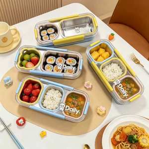 Boîte à lunch en acier inoxydable 304 à compartiments indépendants et hermétiques, grande capacité, qualité alimentaire, avec cuillères et baguettes - Product Image 1