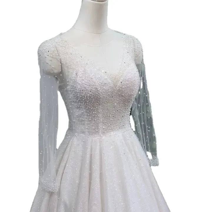 OEM Manufacture Beautiful bride dress wholesale A-line design beads beading lace by handmade wedding dress TNBPno41