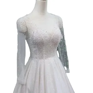 تصنيع المعدات الأصلية فستان العروس الجميل بالجملة الخرز تصميم على شكل حرف A-خط الدانتيل الديكور من فستان الزفاف اليدوية TNBPno41