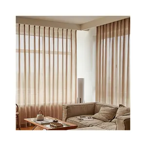 Designer pick Milk tea brown Strip sheer curtain for bedroom living room all-season