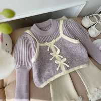 Ensemble de vêtements pour filles de 3 à 8 ans, pull en tricot doublé de polaire tendance, ensemble 2 pièces pour l'automne et l'hiver
