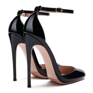 Escarpins de soirée pour femme en cuir verni à talon aiguille, bout rond, avec bride cheville, semelle extérieure et semelle intérieure personnalisables, tailles 33-46 - Product Image 3