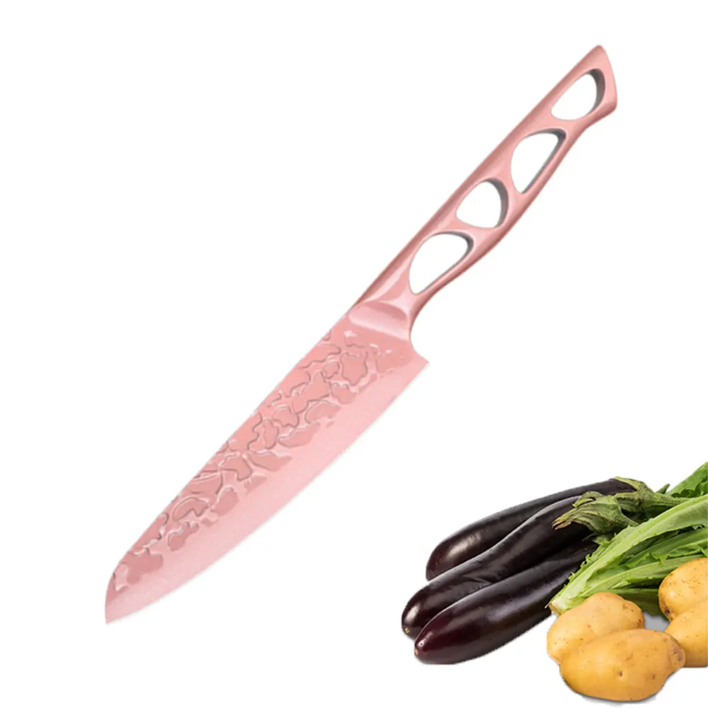 Pisau dipalu baja tahan karat karbon tinggi Tang penuh merah muda daging dapur buah pisau utilitas koki