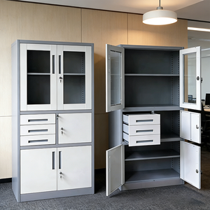 خزائن ملفات مكتبية معدنية عالية الجودة بأربعة طبقات، باب متأرجح زجاجي، تخزين حديث، حديد، للموظفين، للمنزل القديم، فولاذ، للمطبخ، للمدرسة - Product Image 2