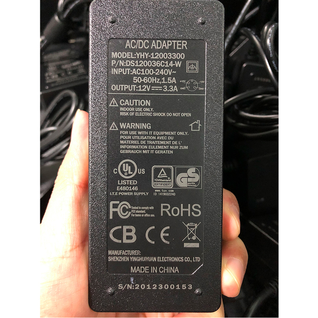 YHY 12V 3.3A 40W AC/DC Adapter XLR 4-Pin/3-Pin Plug 100-240VAC Desktop PSU for CCTV Security DVR Camera 1.5m Cable for CE ROHS