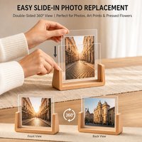 Cadre photo en acrylique avec base en bois en forme de U, style nordique, 4x6, 5x7, 8x10, double face, transparent, pour affichage sur bureau, décoration de la maison