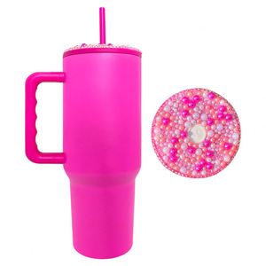 Vaso Térmico Macaron de 40 oz en Color Mate con Tapa de Perlas y Diamantes de Imitación para Sublimación - Product Image 2