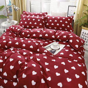 Nantong fabrication vente en gros, couleur rouge, cœurs imprimés, literie douce, ensemble de housse de <span class=keywords><strong>couette</strong></span> pour mariage - Product Image 4