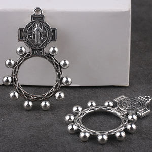 カトリックメタルロザリオヴィンテージ宗教聖ベネディクトリング祈り、リング型ペンダント - Product Image 3