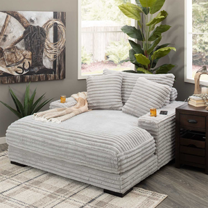 أريكة ثابتة من جي إس مع منافذ شحن يو إس بي، قماش كوردوروي، وسادتان، حاملات أكواب، أثاث غرفة المعيشة - Product Image 1