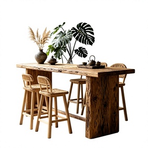 Table de <span class=keywords><strong>bar</strong></span> murale en bois massif de récupération, <span class=keywords><strong>style</strong></span> <span class=keywords><strong>industriel</strong></span>, usage commercial, avec tabourets hauts et <span class=keywords><strong>mini</strong></span>-<span class=keywords><strong>bar</strong></span> à bande étroite - Product Image 1