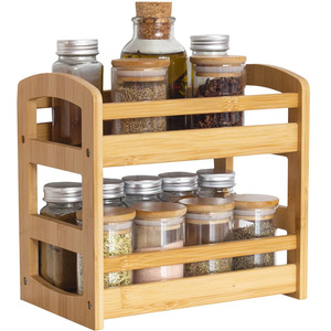Étagère à épices en bambou à 2 niveaux, organiseur de rangement de cuisine avec couvercle en bois pour les épices - Product Image 1