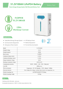 Paket Baterai LiFePO4 51.2V 100Ah Bluetooth yang Dipasang di Dinding untuk Penyimpanan Energi Rumah dan Cadangan Tenaga Surya - Product Image 2